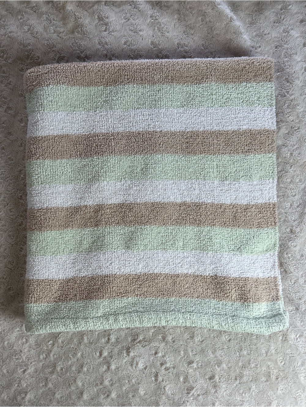 Carter's Green Tan White Stripes Baby Blanket Chenille Soft Security Lovey